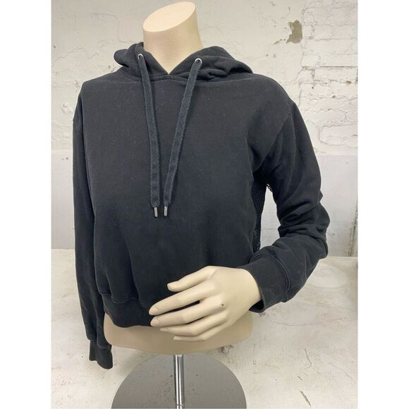GARAGE • Black Mesh Sided Low Crop Hoodie Sweatshirt • Ladies Size M - Picture 1 of 6